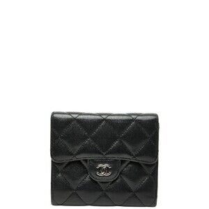 CHANEL Black Lambskin Leather Logo Wallet